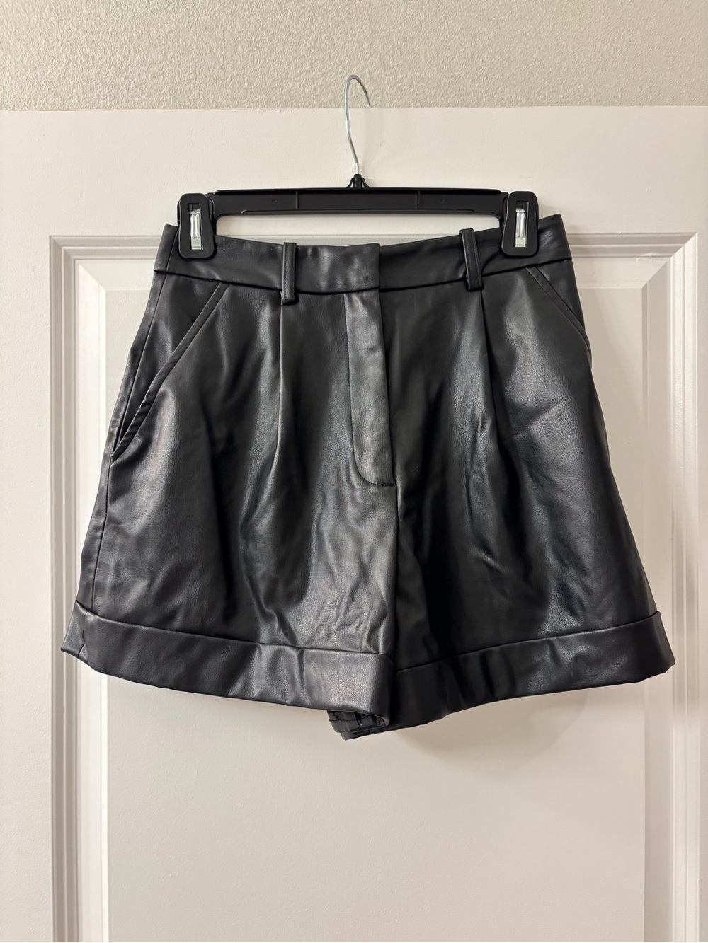 Zara Black Faux Leather High Waisted Shorts
